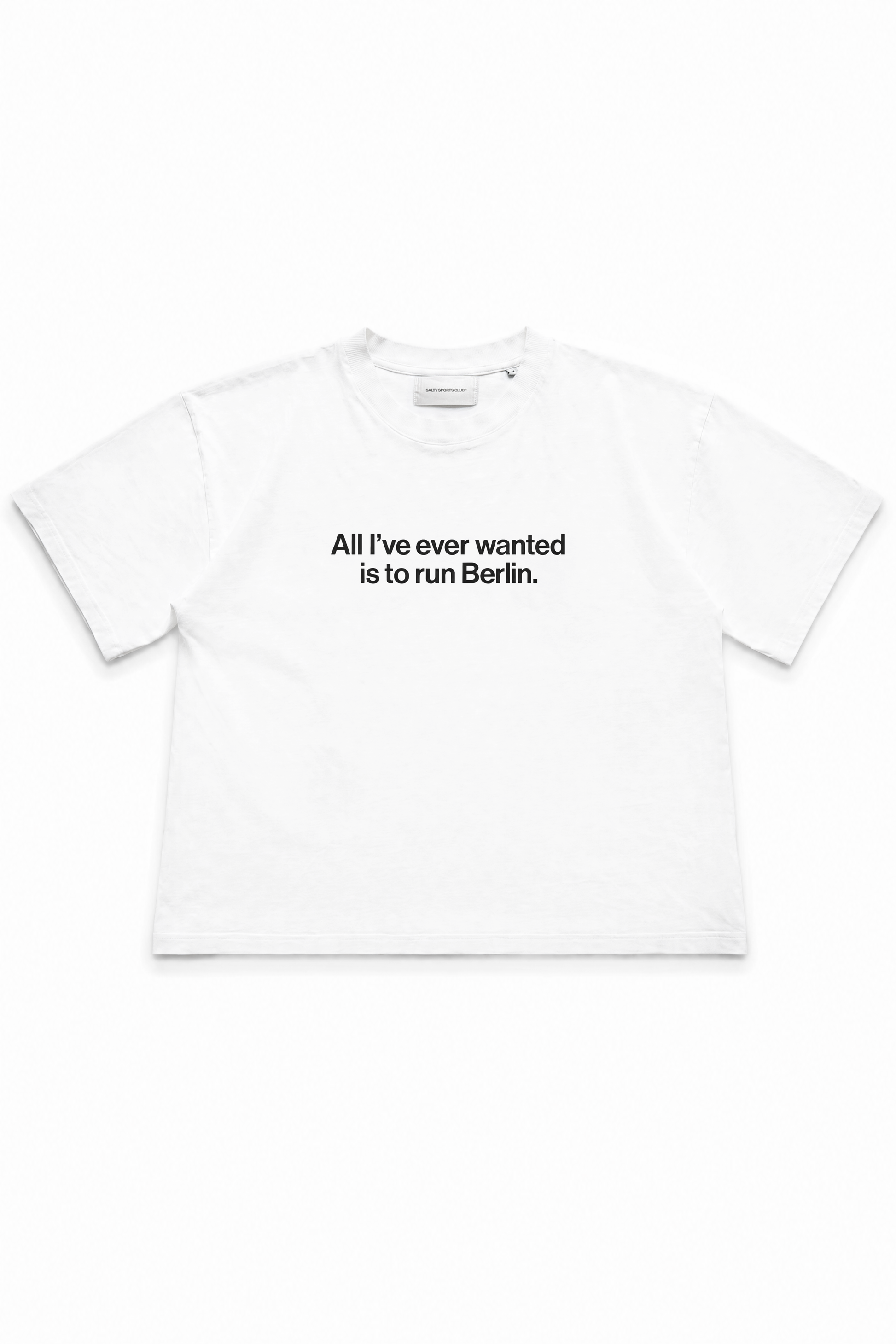 Salty Sports Club Berlin Tee in white, "All I ever wanted is to run Berlin" screen print